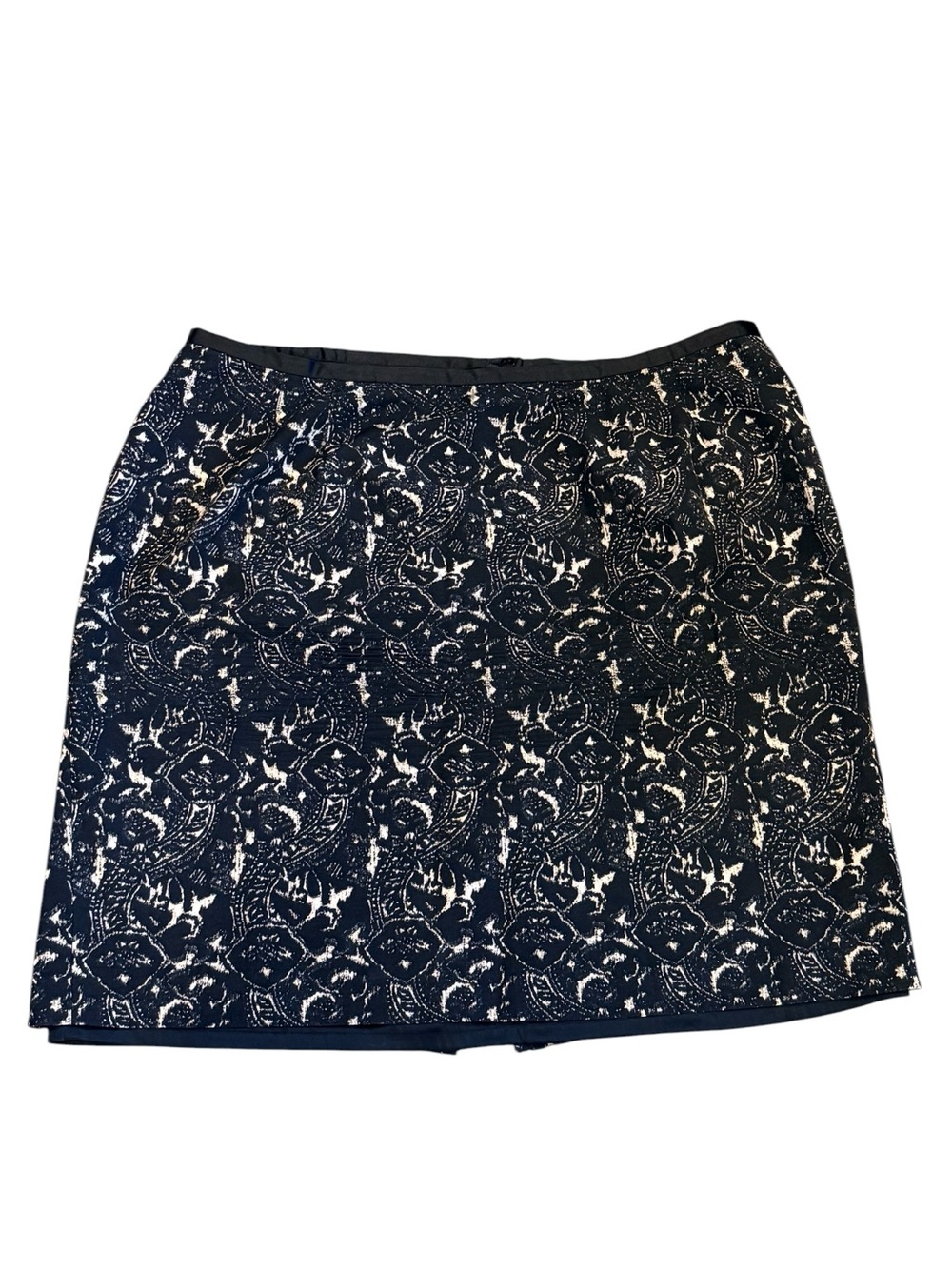 Talbots Skirt A-Line Black Cream Paisley Jacquard Plus 18W